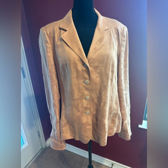 Anne Klein Brown Linen Blazer 14 Ruched Back Jacket Career Lightweight Unlined - Picture 1 of 9